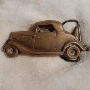 Vintage Baron Buckle Ford Roadster car brass metal belt buckle 1970's